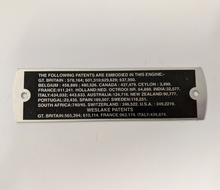 MGB/ MGB GT Weslake Patents Plate