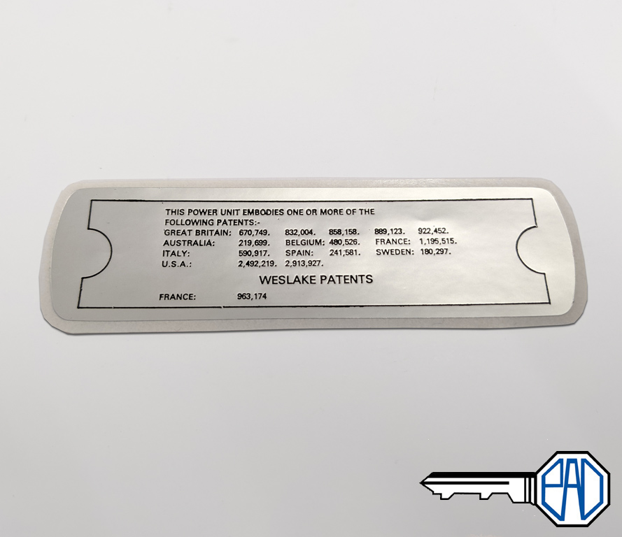 Weslake Patents Rocker Cover Sticker - LMG1016