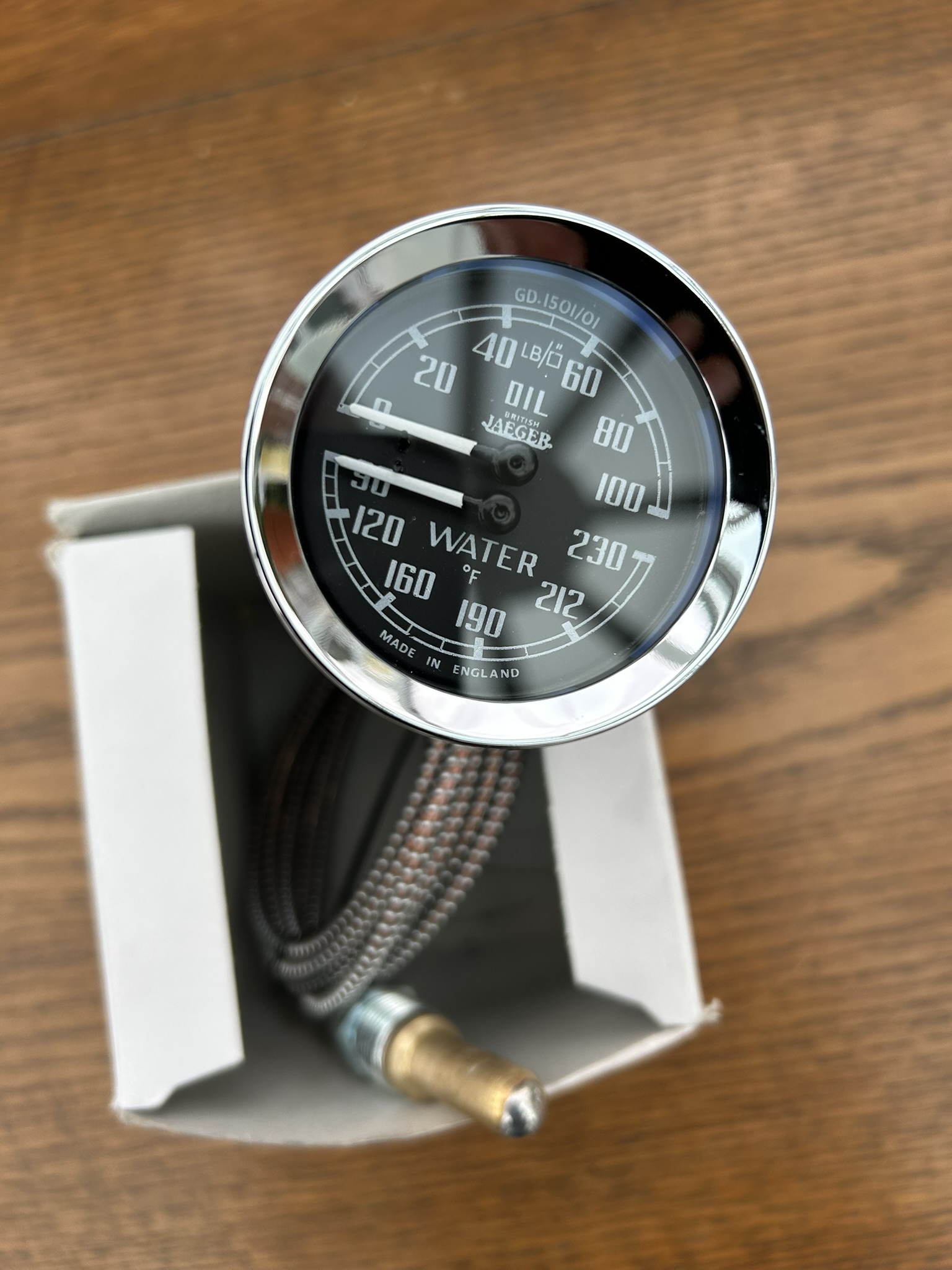 MGA MGB/ MGB GT/ MIDGET JAEGER DUAL GAUGE (FARENHIET) (WATER/ OIL TEMP) 17H298R - Image 2